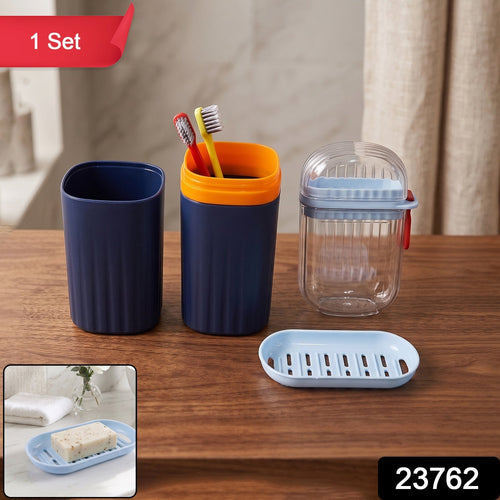 Stylish bathroom combo set pack with travel wash cup, toothbrush holder, soap dish