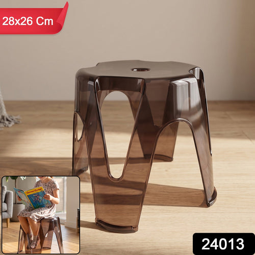 Pack of sturdy plastic sitting stools in transparent brown finish