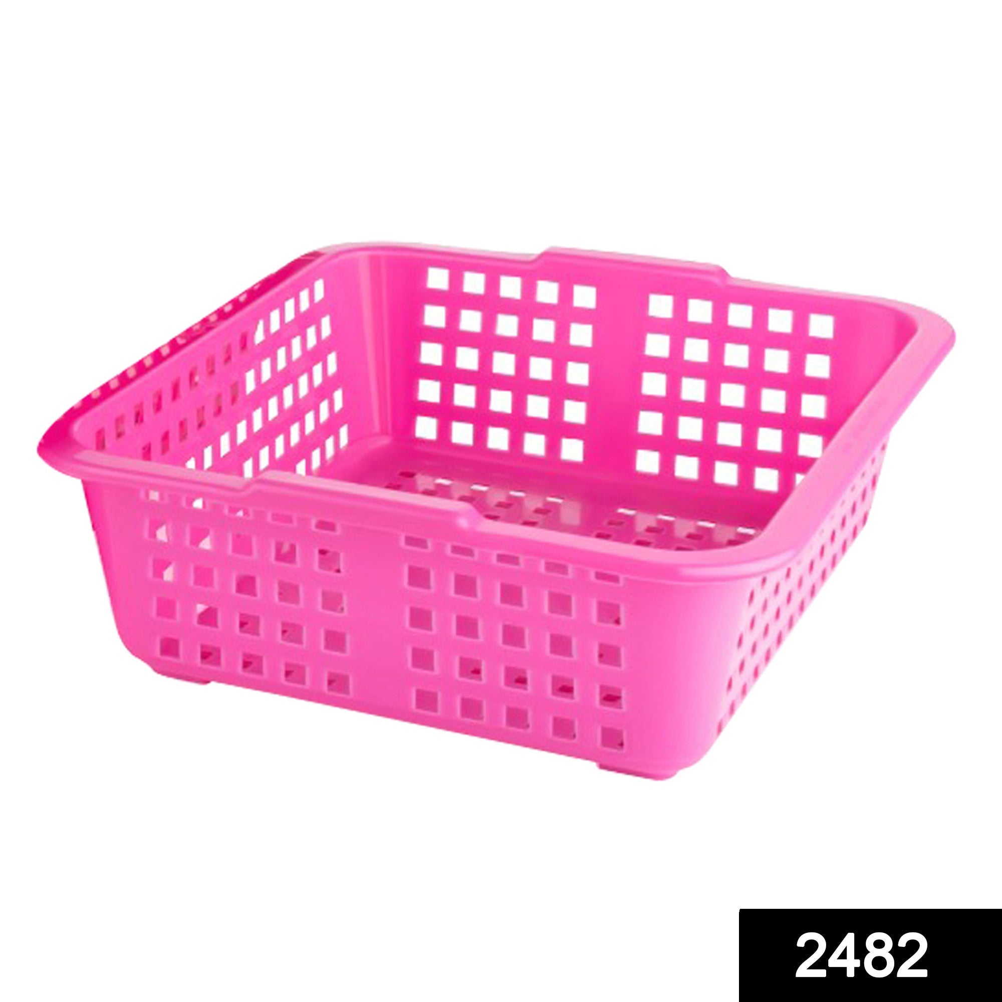 Side view of a sturdy plastic fruit basket, perfect for storing fresh produce.