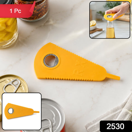 Versatile bottle and can opener pack in stainless steel finish