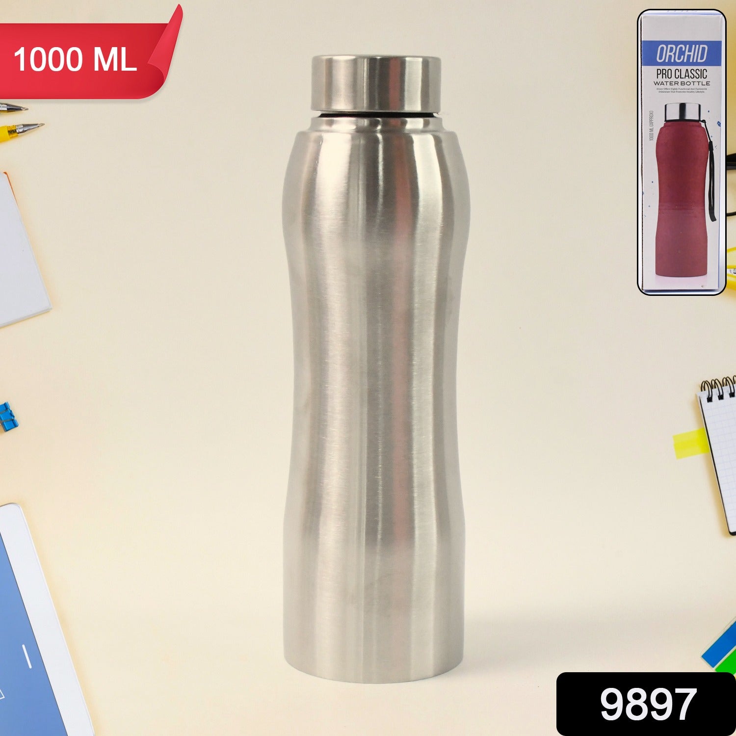 Stainless steel water bottle showing condensation-proof surface