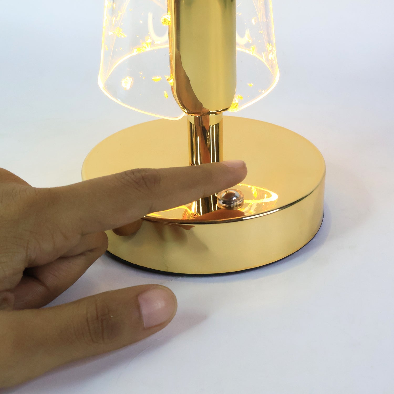Decorative crystal table lamp with golden flakes on dual shades