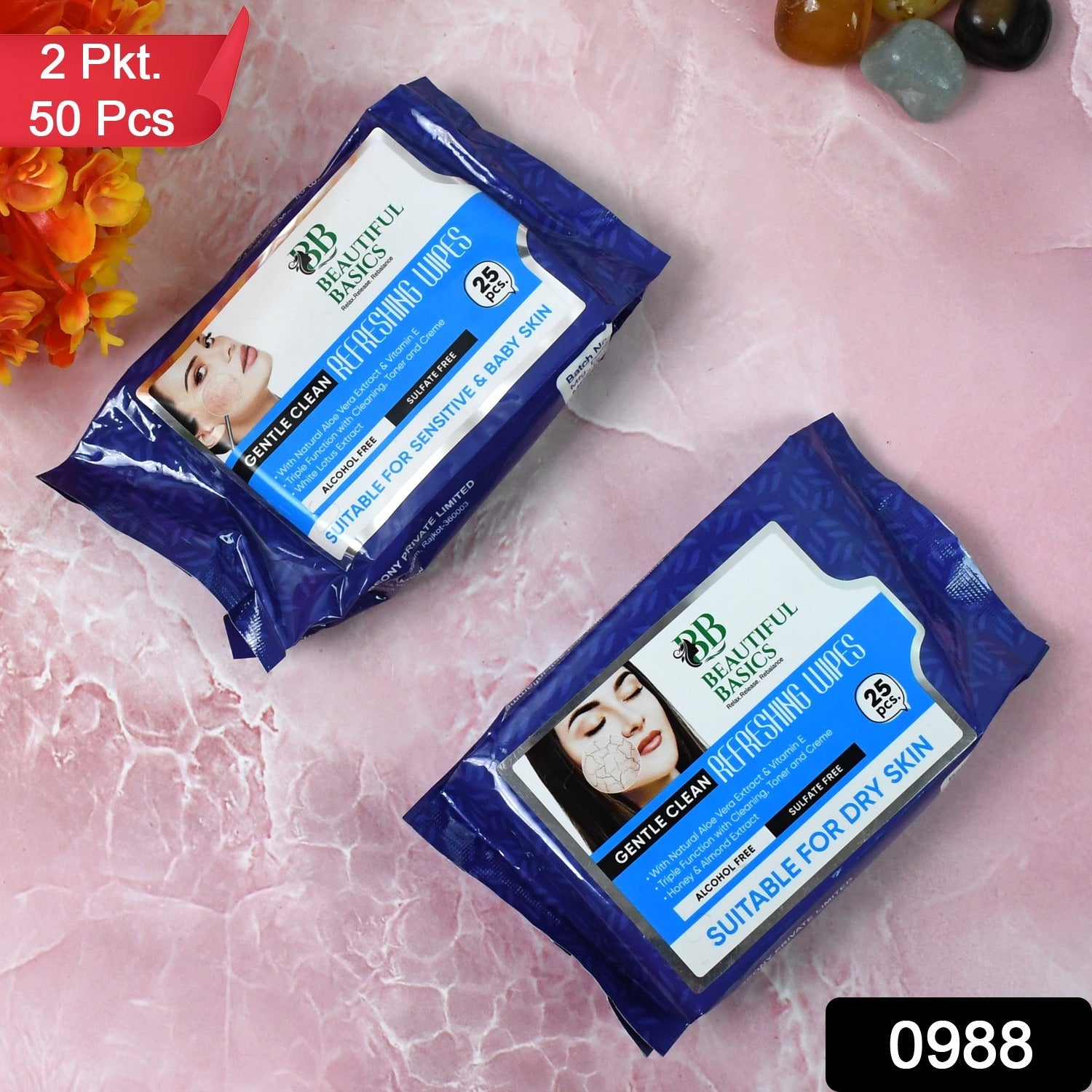 Beautiful Basics hydrating face wipes shown in a refreshing skincare routine.