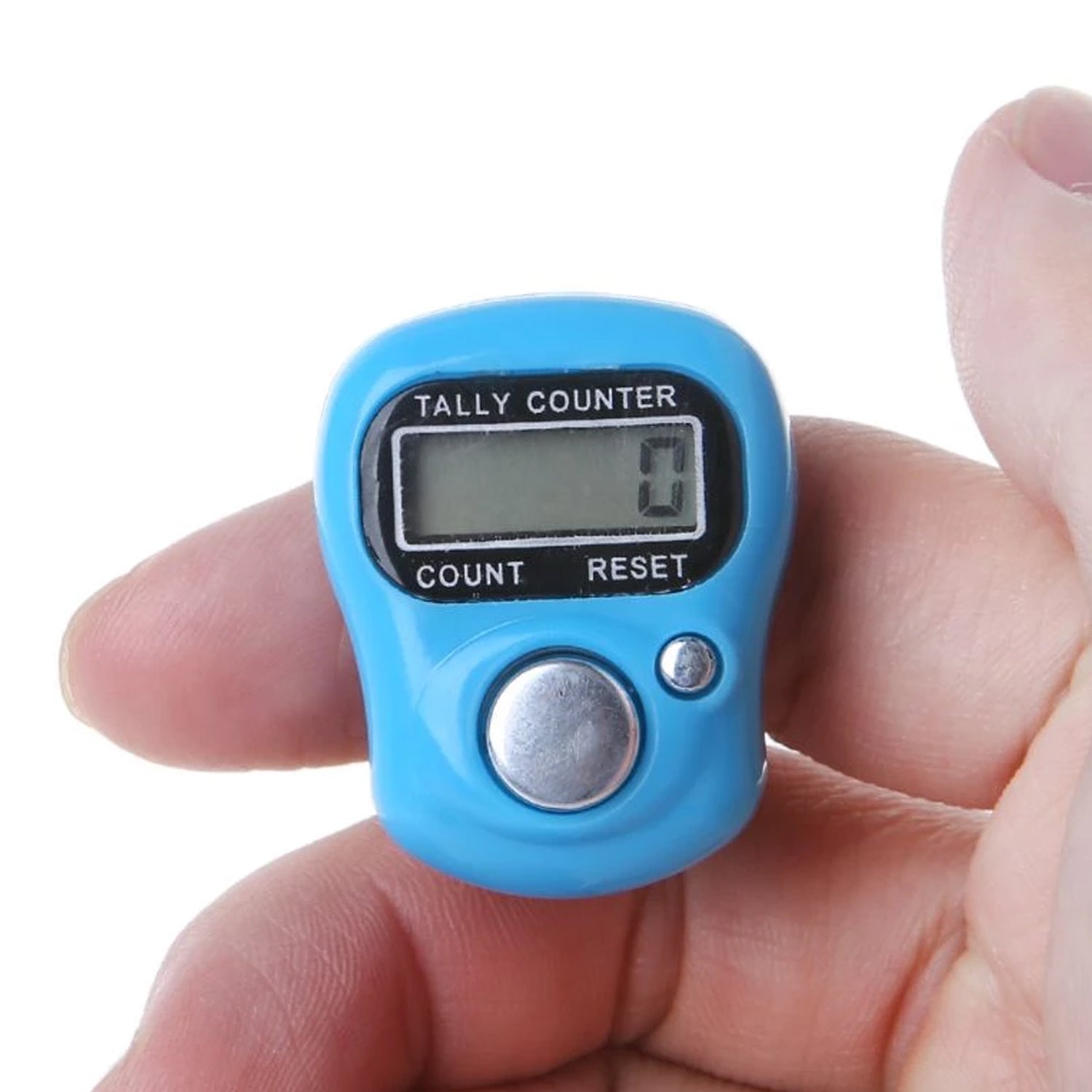 Person demonstrating use of the digital tally counter on their finger.