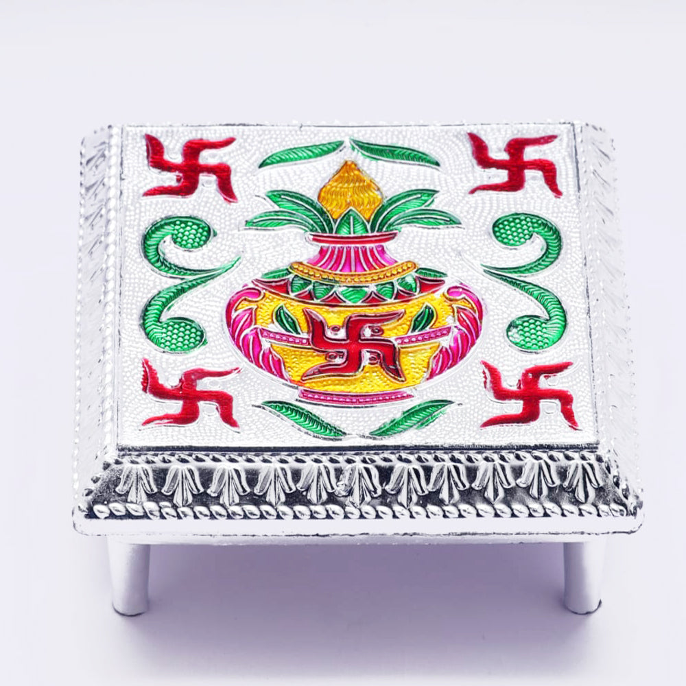 Handcrafted Aluminium Foil Bajot for pooja, featuring intricate traditional designs.