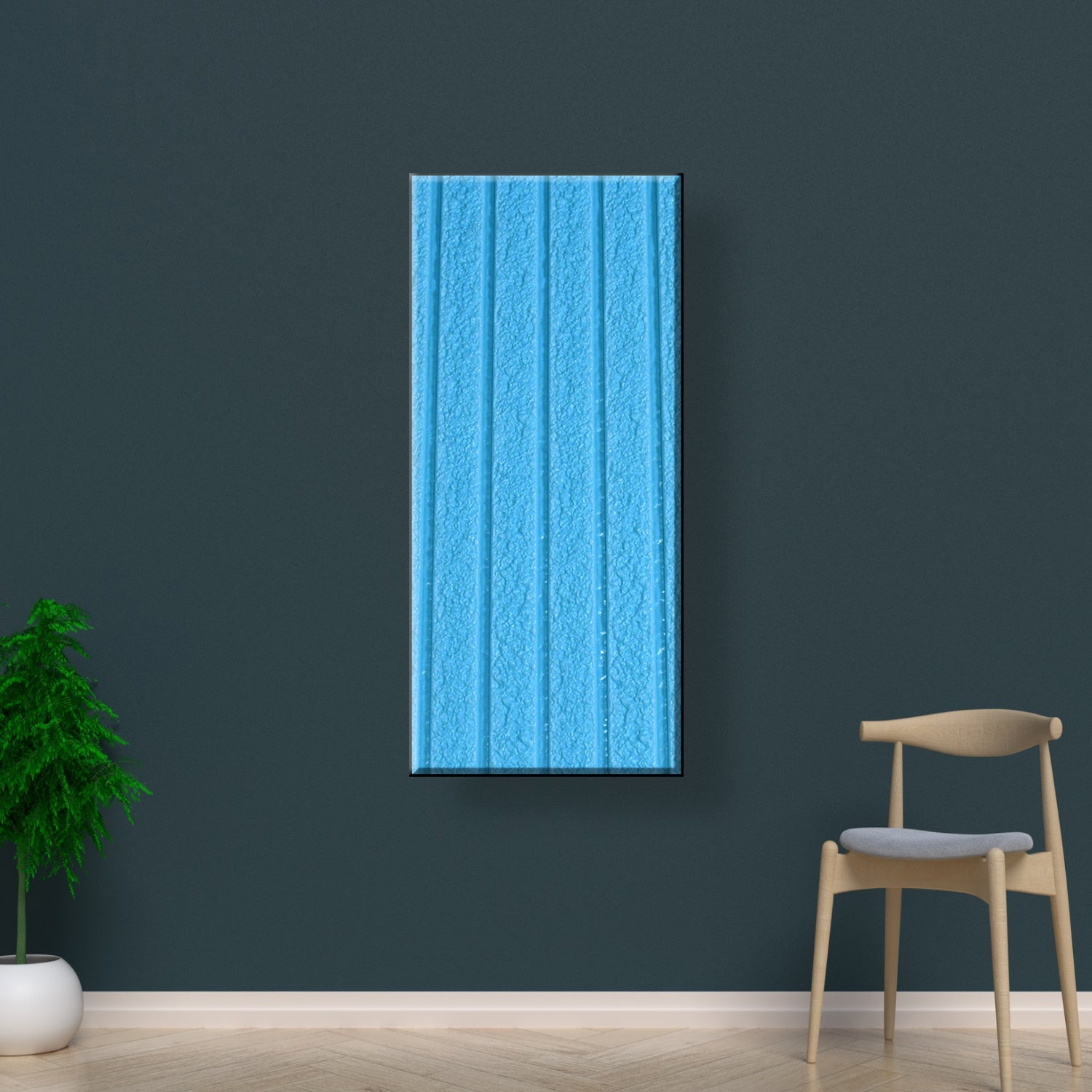 Self-adhesive 3D foam wallpaper being applied to a living room wall.