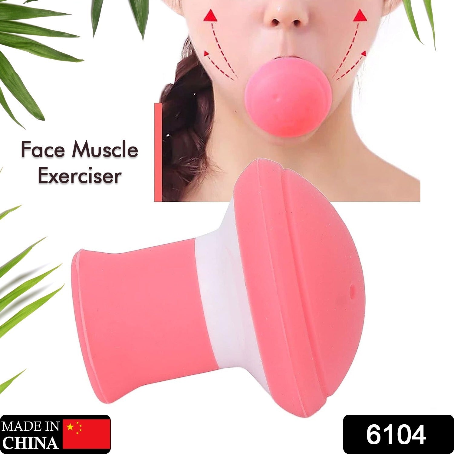 Woman demonstrating the breathing-type face slimmer for facial muscle training.