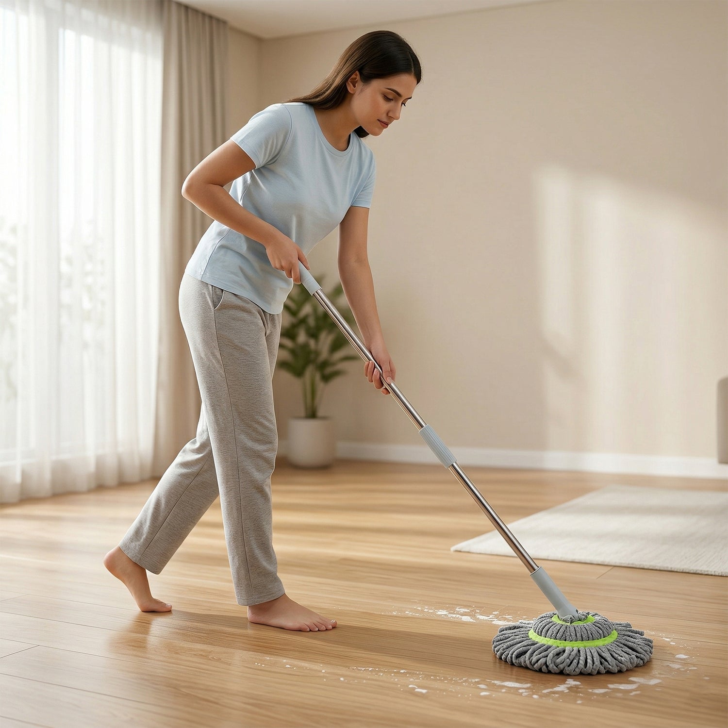 Mop suitable for wet and dry floor cleaning on various surfaces