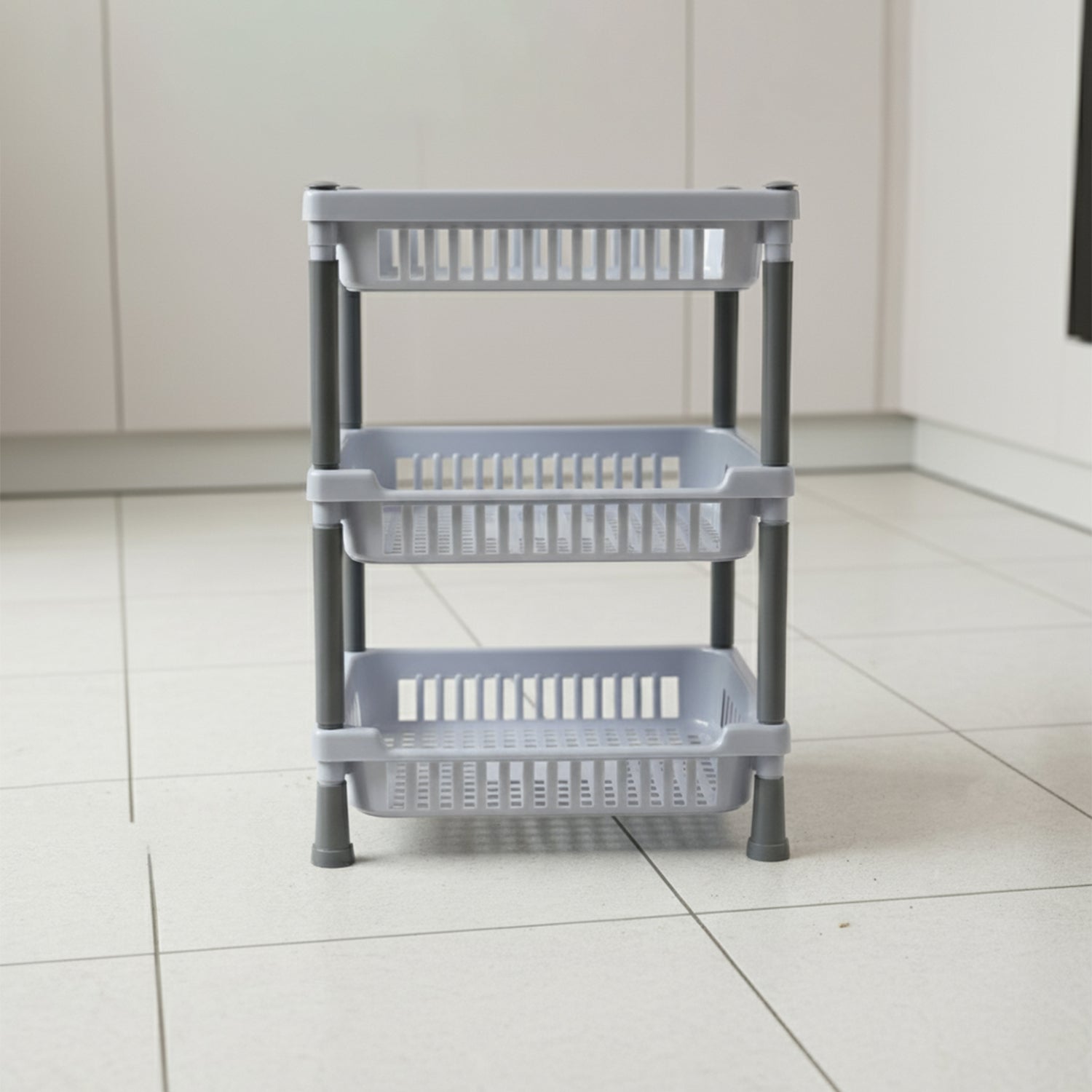 Sturdy plastic 3-layer rack ideal for fruits and pantry storage