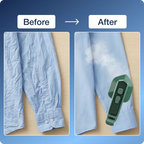 Comparison shot of the mini steam iron with other items, showing its compact size.