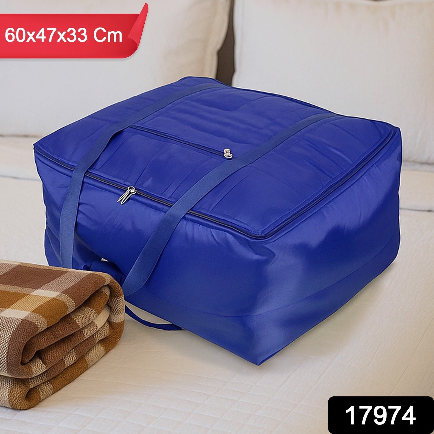 Large blanket storage bag organizer with ample space for blankets