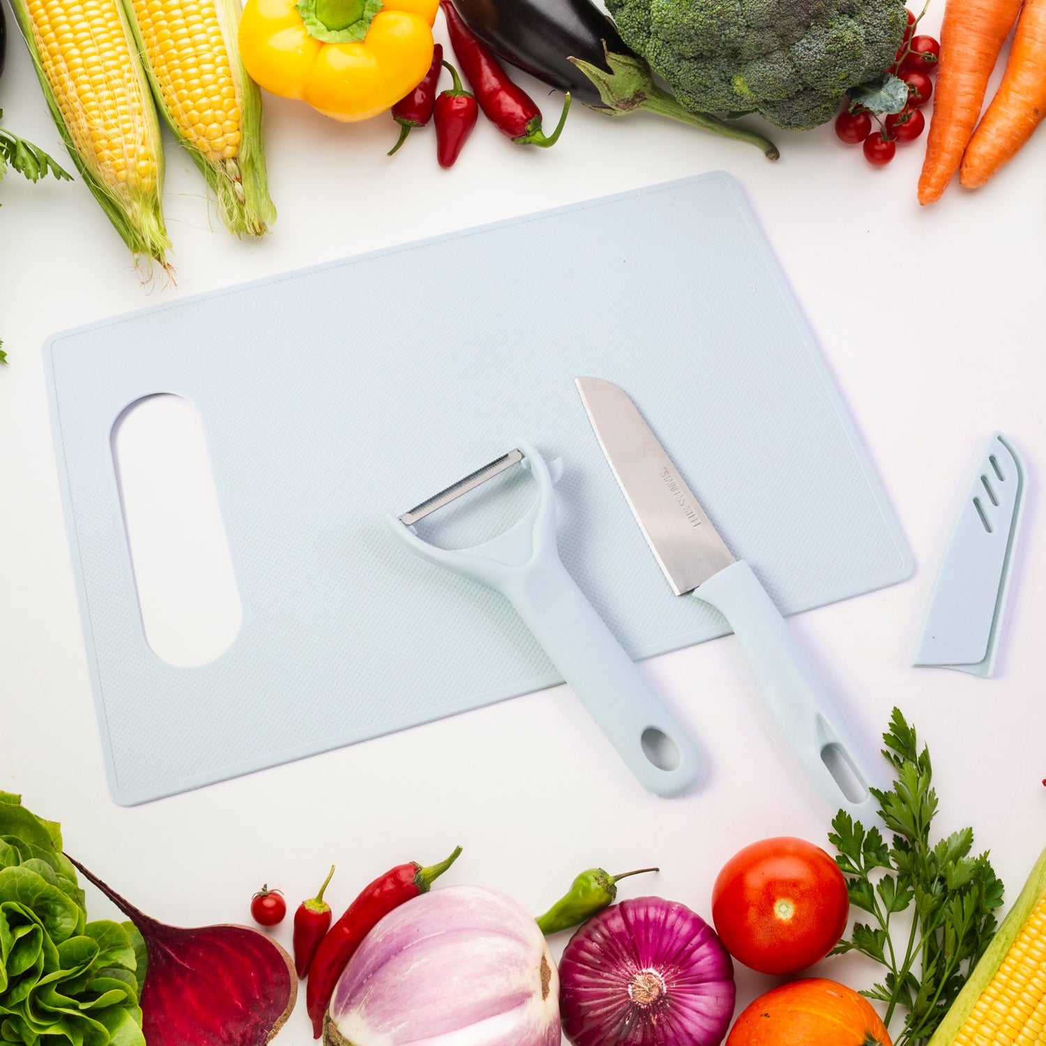 Sharp kitchen knife paired with chopping board for efficient cutting