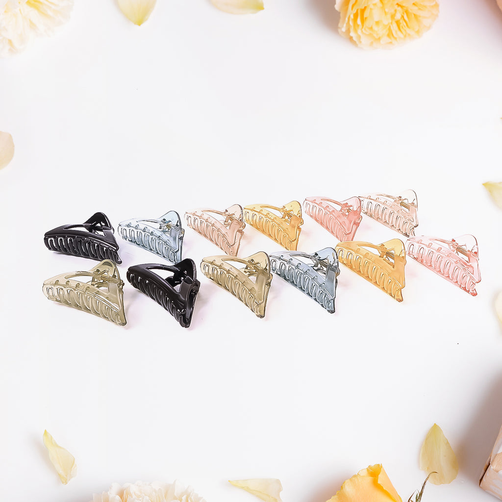 Triangle Shape Mix Color Plastic Hair Claw Clip  12 Pc Durable Grip For Women And Girls