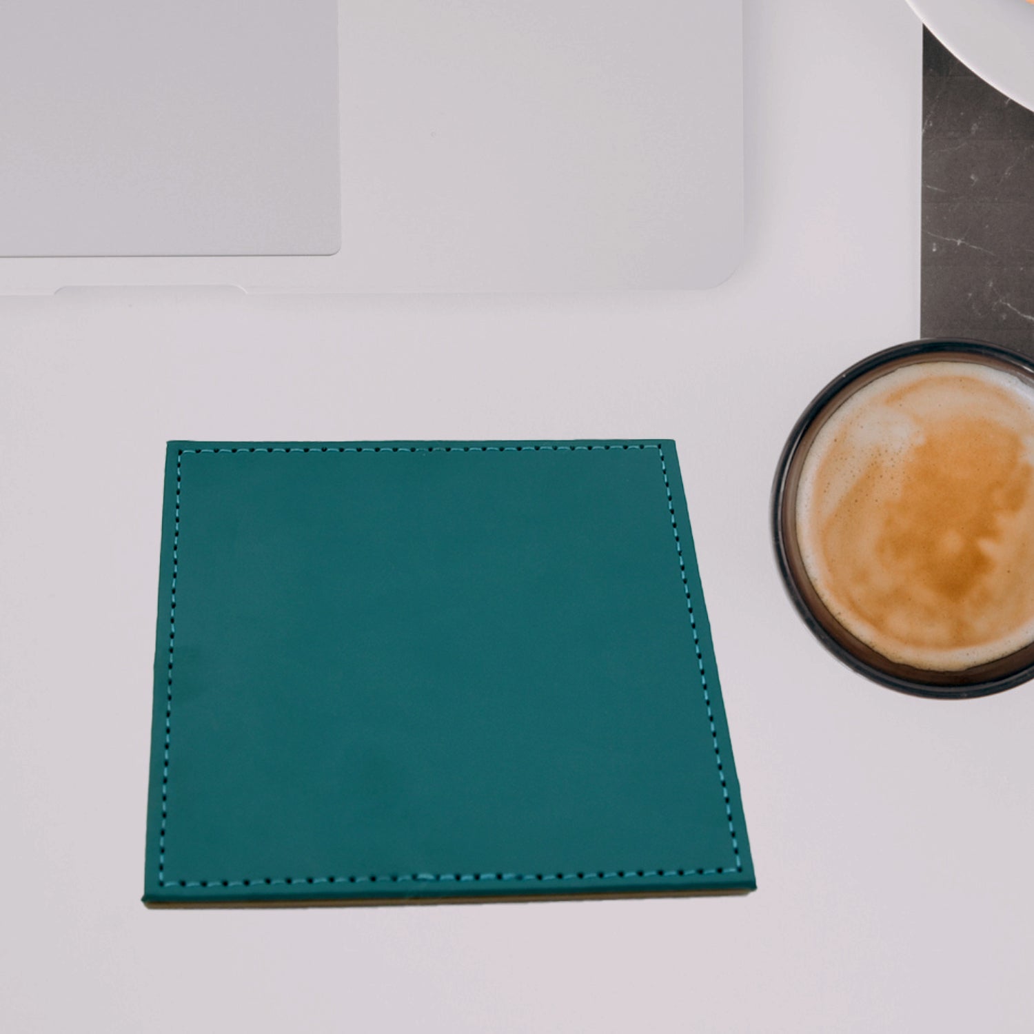 Elegant leather drink coaster on a table, ready for daily use.