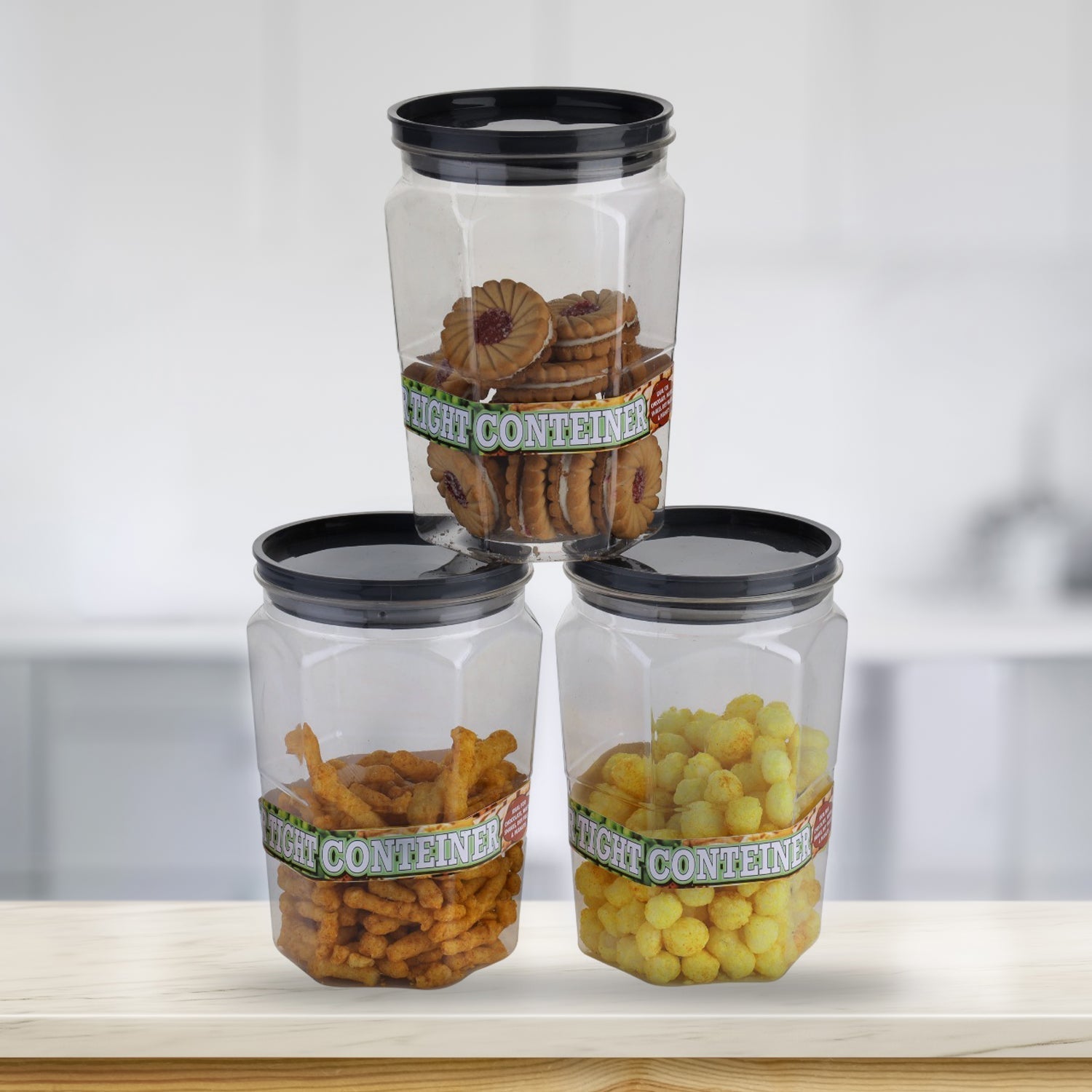 BPA-free food storage jars, perfect for flour, cereals, and snacks.