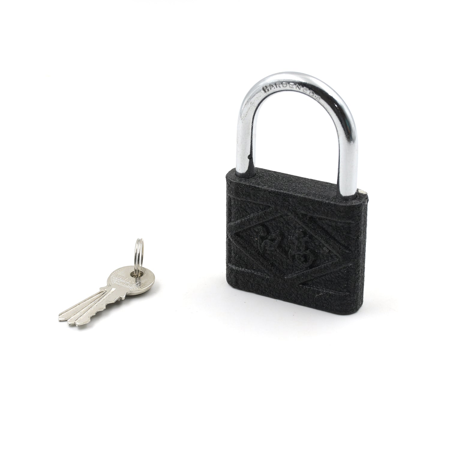 Waterproof iron padlock securing an outdoor gate, showcasing its robust design.