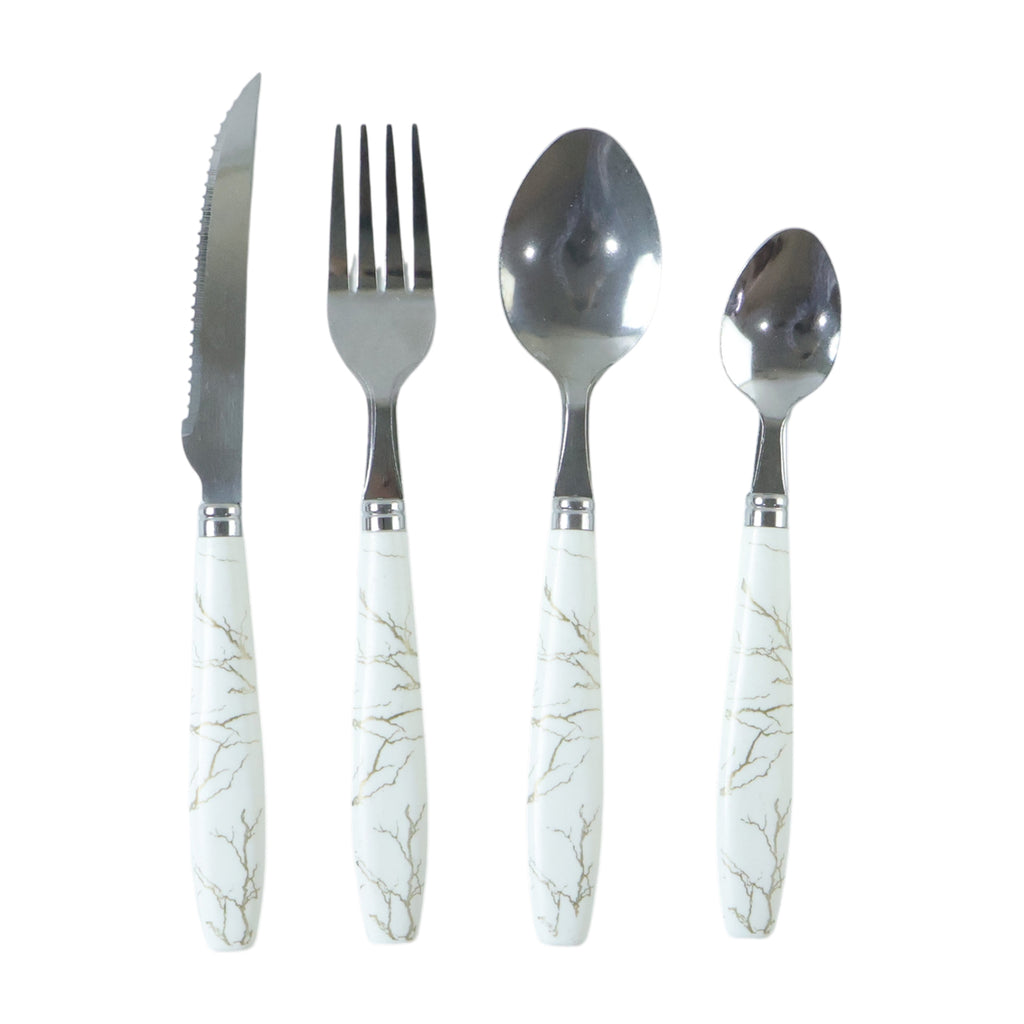 Stainless Steel Cutlery Set With Marble Design Handle (4 Pc  Set)