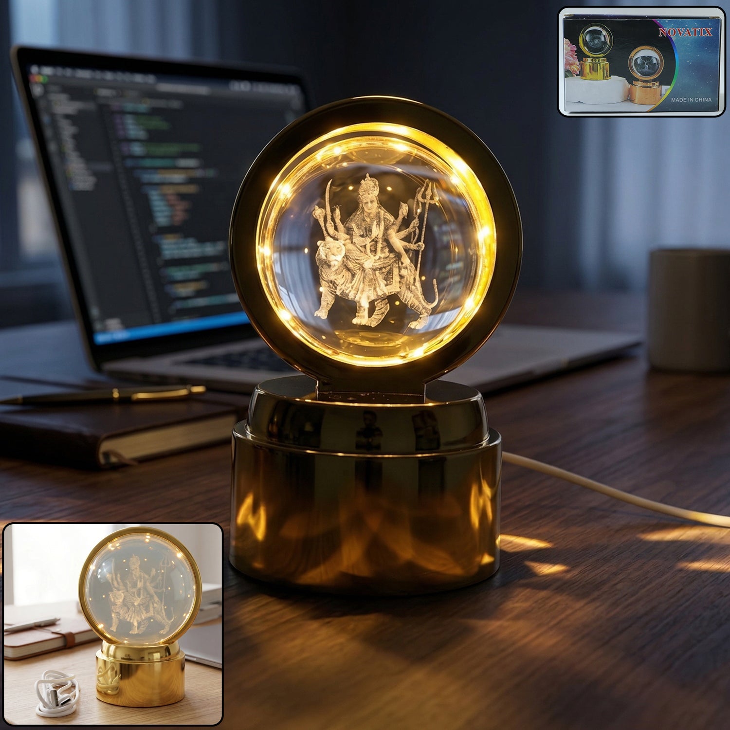 Detailed goddess design inside 3D crystal ball LED night lamp