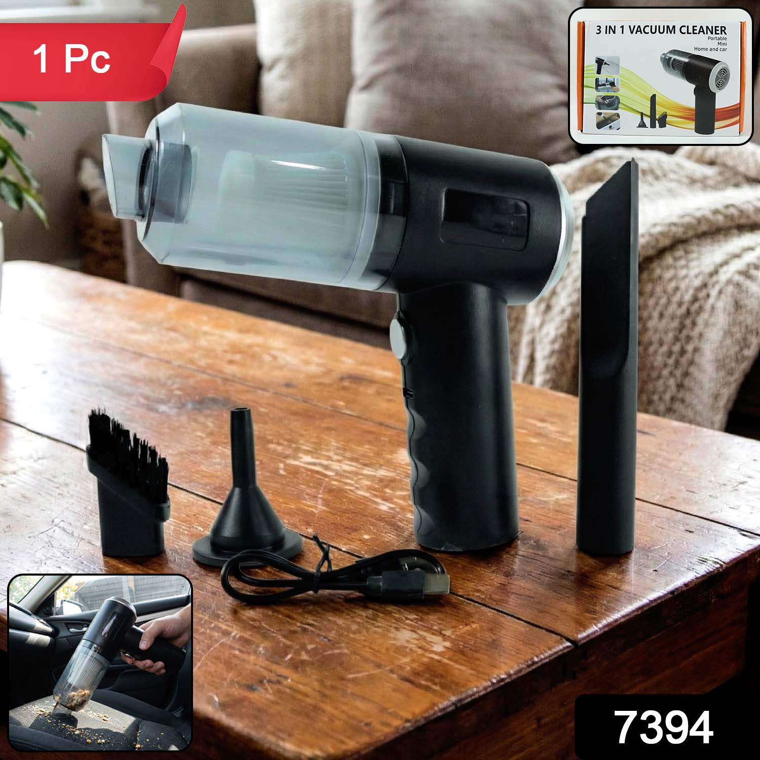 Person using the portable Mini Car Vacuum to clean car interior.