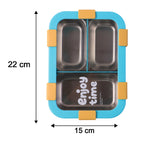 Airtight 3 Compartment Stainless Steel Lunch Box With Spoon  Fork  600ml