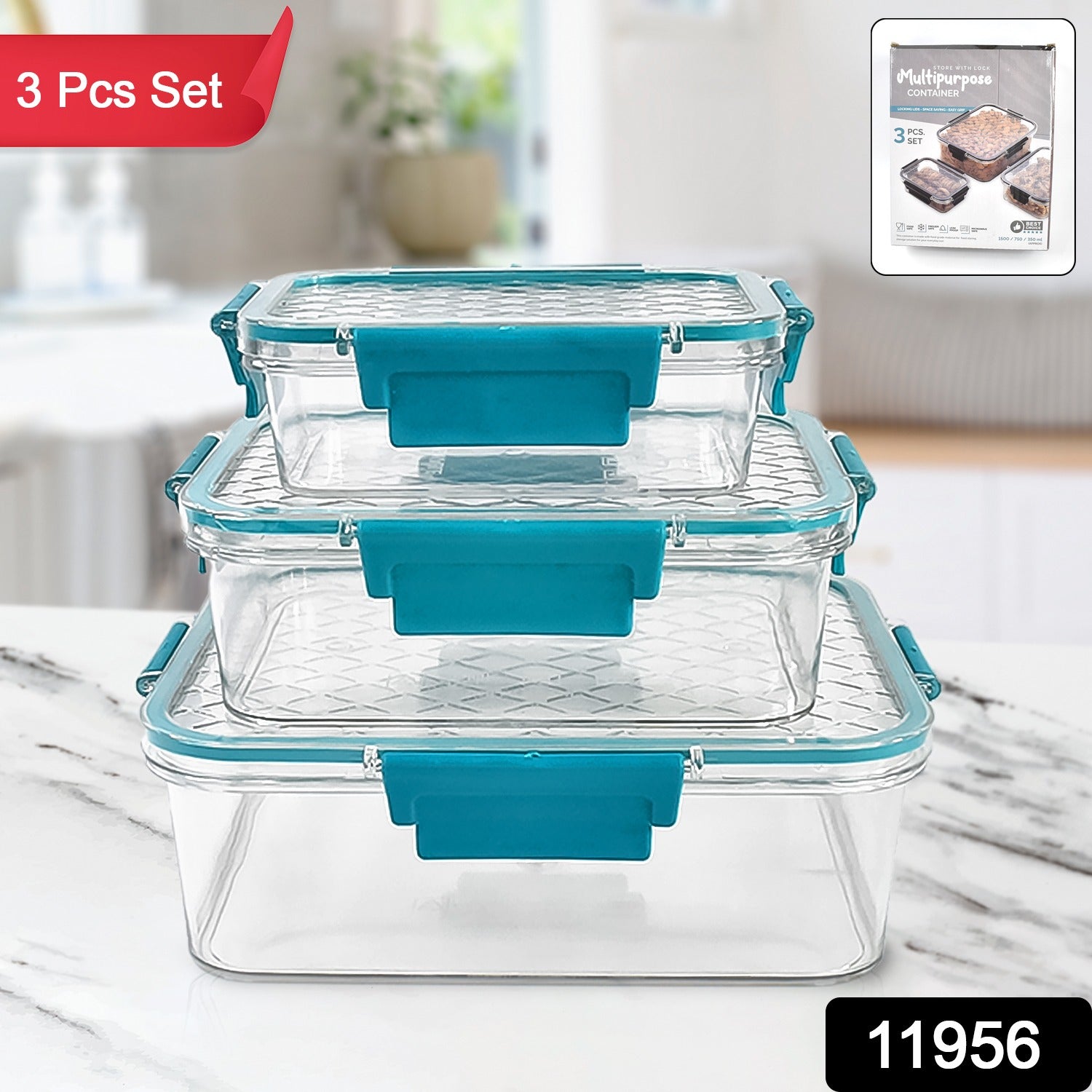 Plastic containers featuring detachable colored airtight lids for food storage