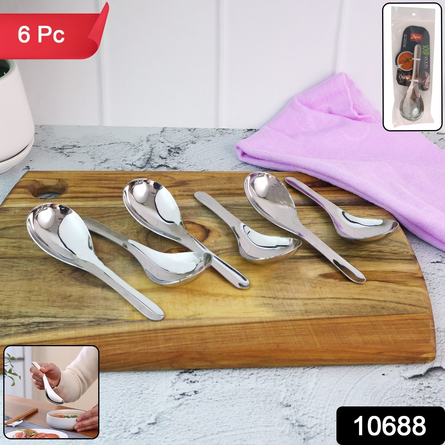 Close-up showing premium stainless steel material of the heavy-duty soup spoon.