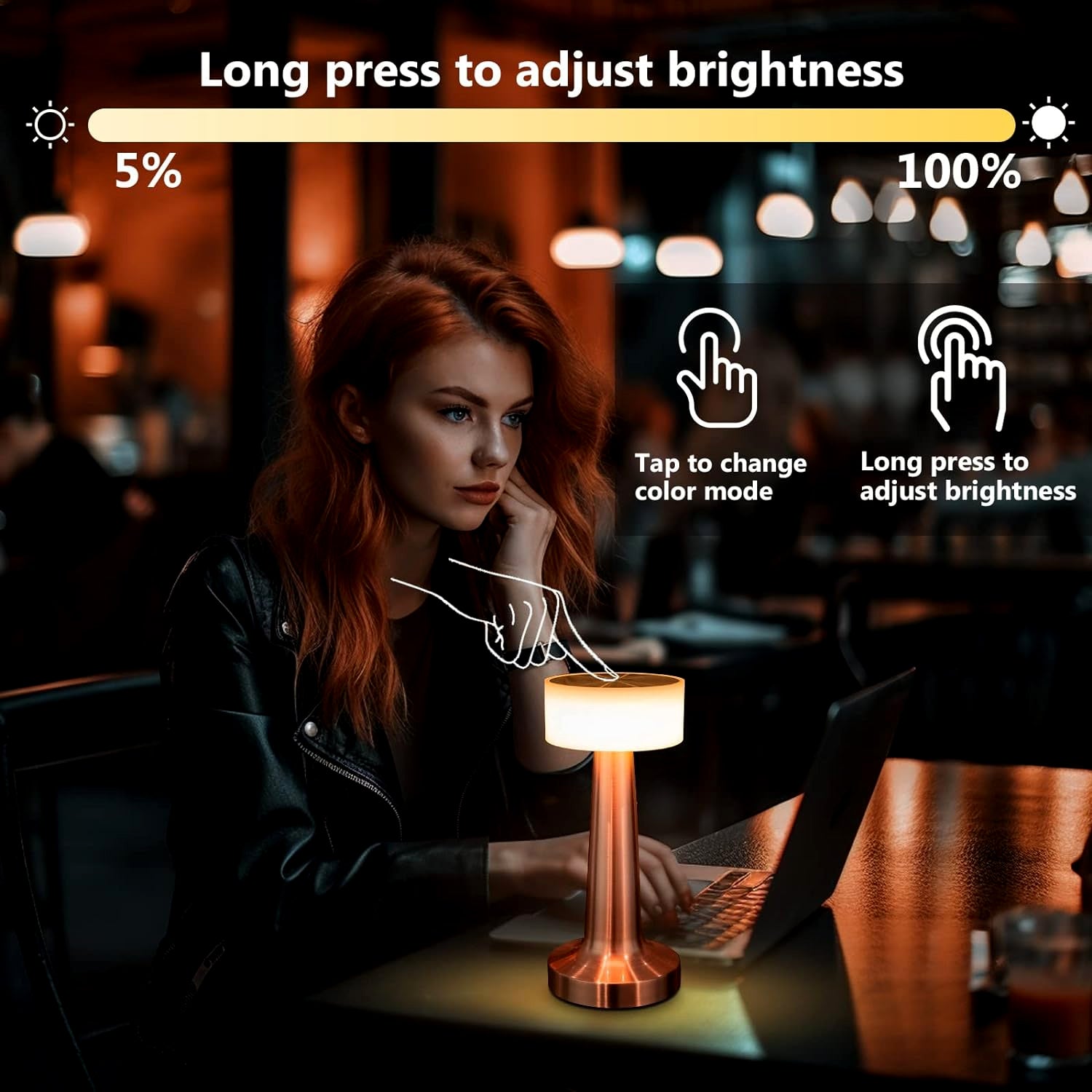 Dimmable LED lamp displaying three distinct color lighting modes.