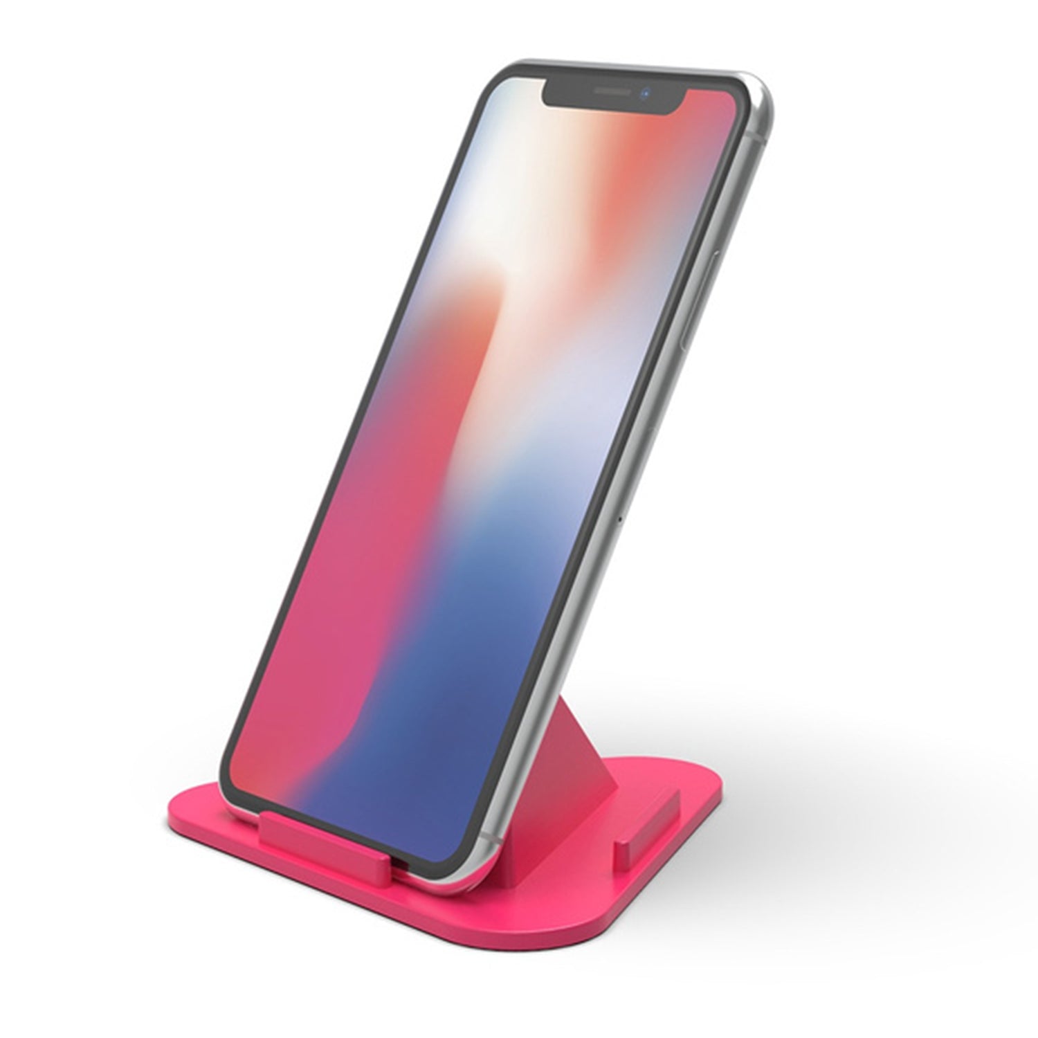 The pyramid mobile stand holding a tablet, highlighting its wide compatibility.