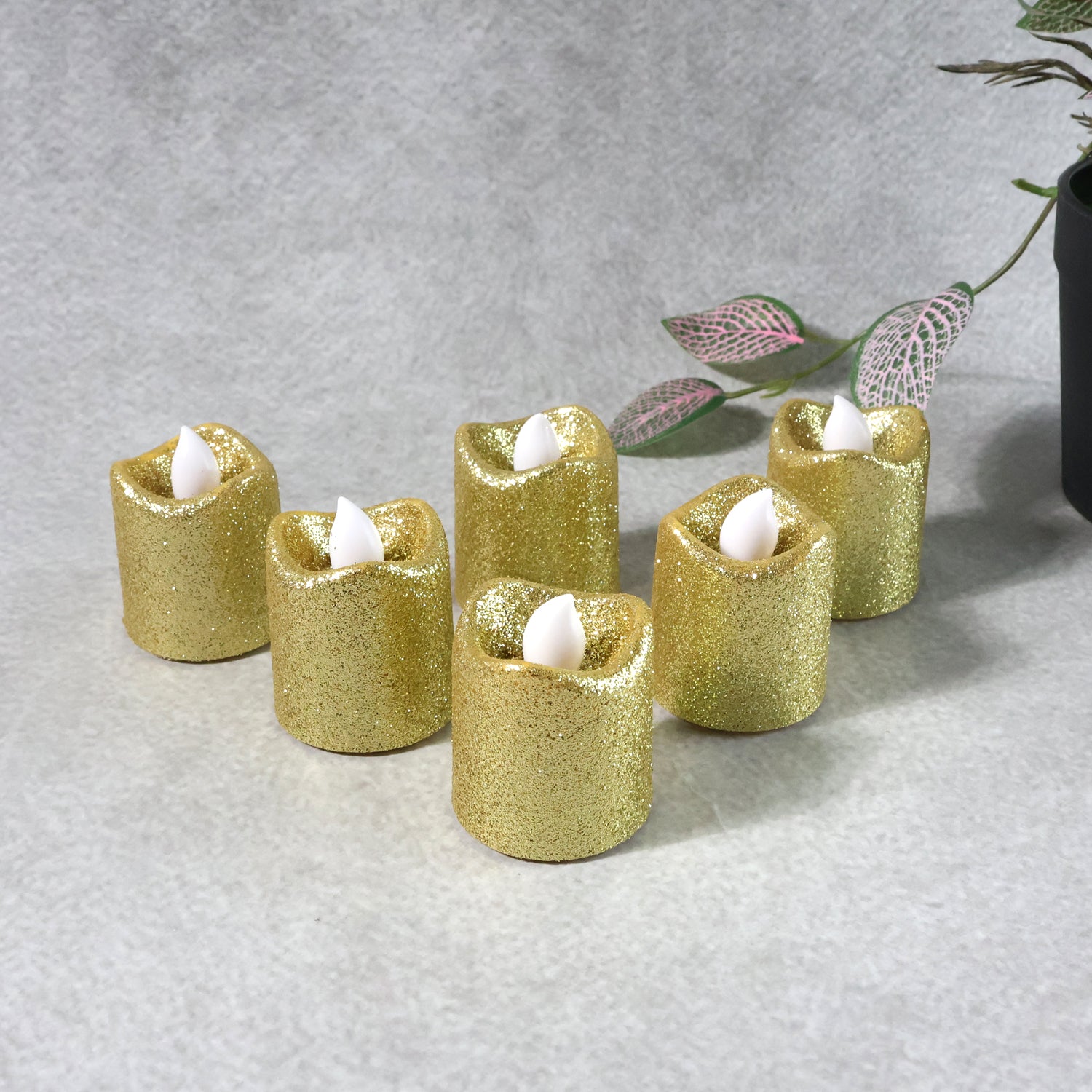 Christmas Premium Glitter Led Tealight Candles (6 Pc Set)