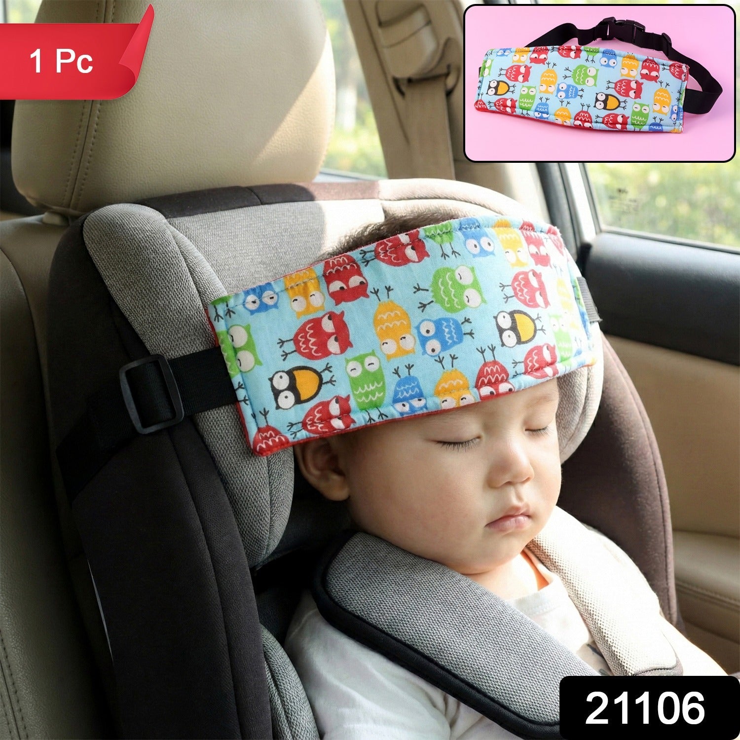 Close-up of fixing support belt on baby car seat head support strap
