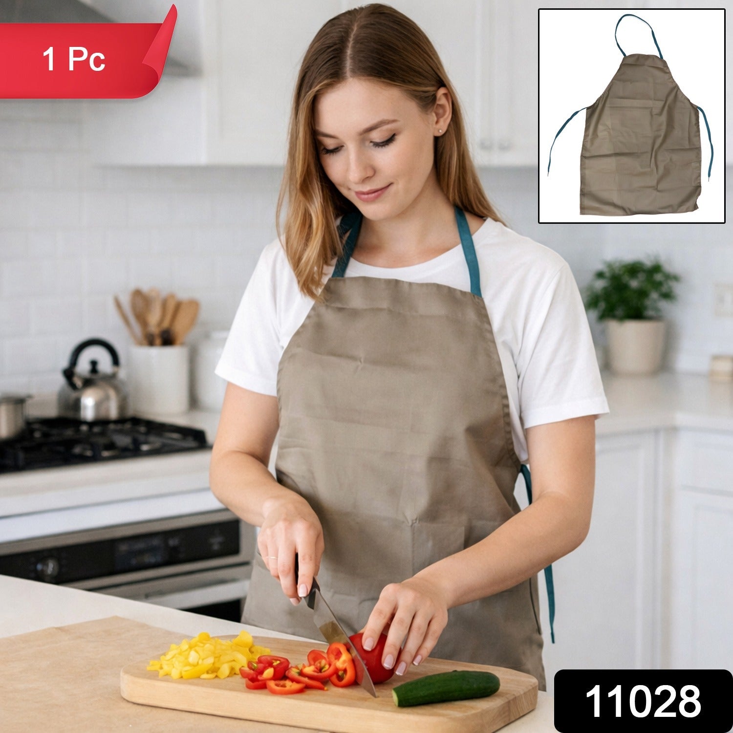 Adjustable chef apron with neck loop and waist ties
