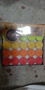 Colorful decorative tealight candles in a 50-piece pack, ready for celebrations.