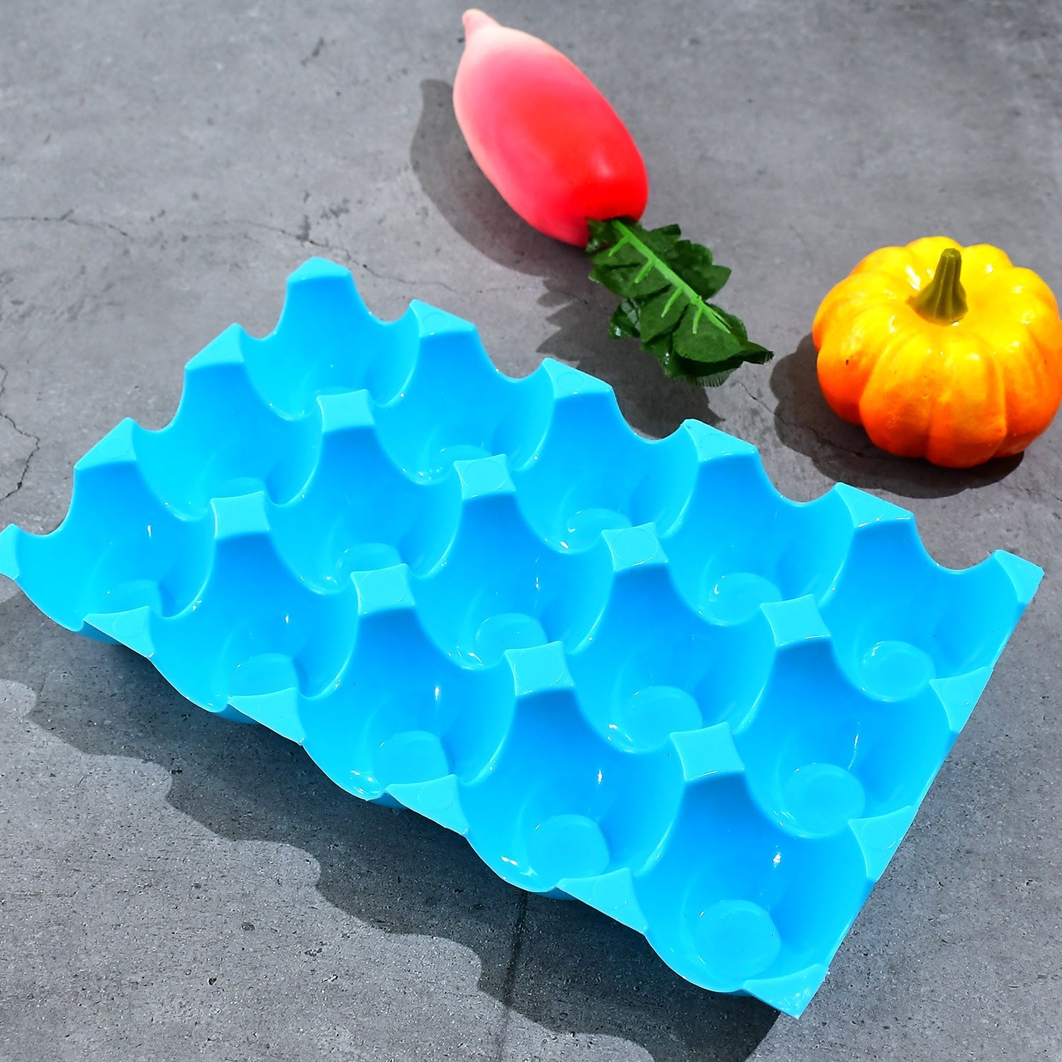 Clear plastic 15 egg storage tray by Organivo, ready for refrigerator.