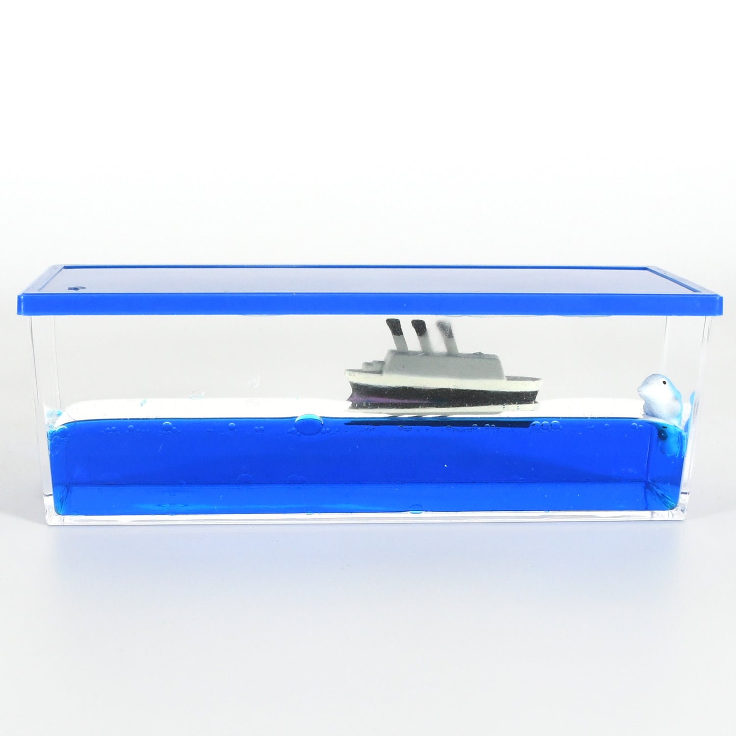 Vibrant blue liquid inside the mesmerizing Floating Water Cruiser Ship Ornament.