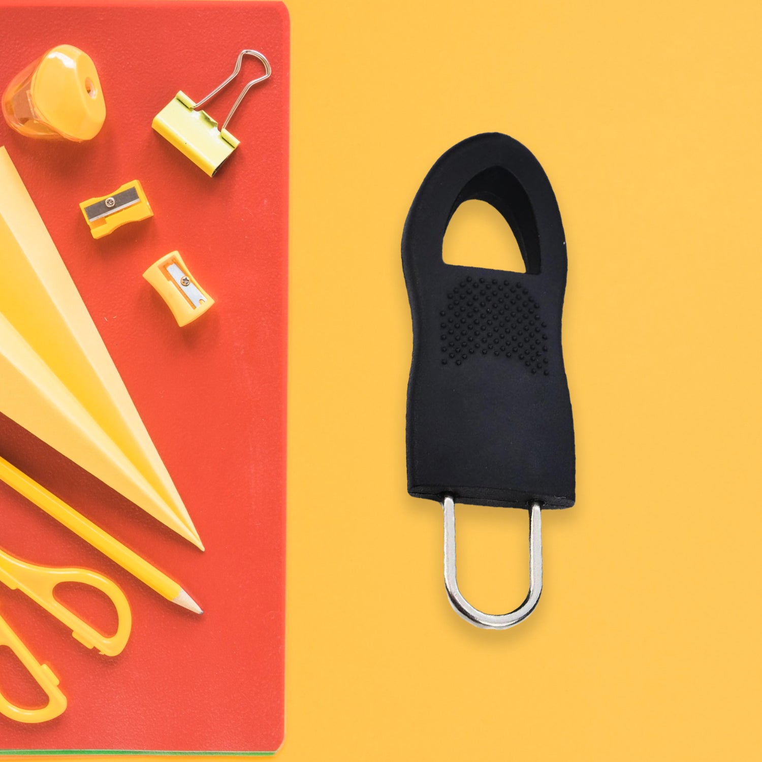 Step-by-step diagram showing how to install a zipper pull tab.