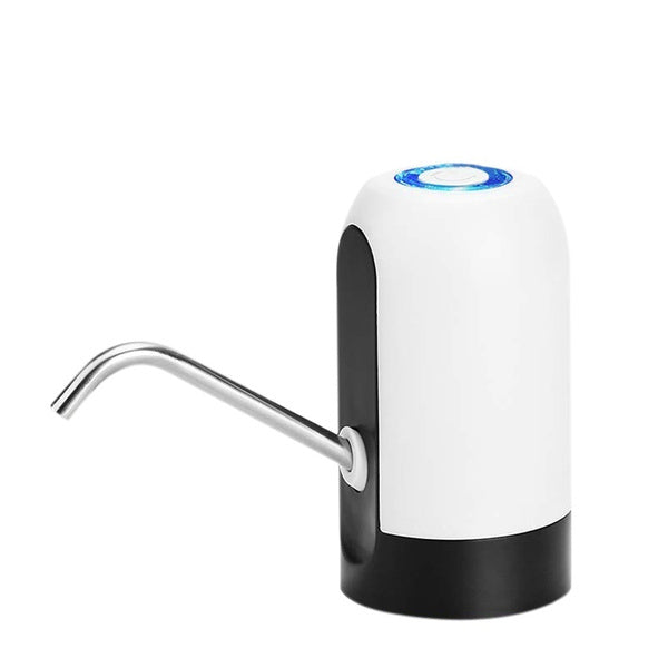 USB rechargeable water dispenser with blue LED indicator light for battery status.