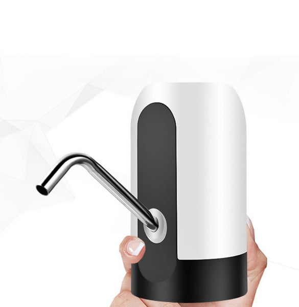 Side view of the portable water pump dispenser highlighting its compact size and charging port.