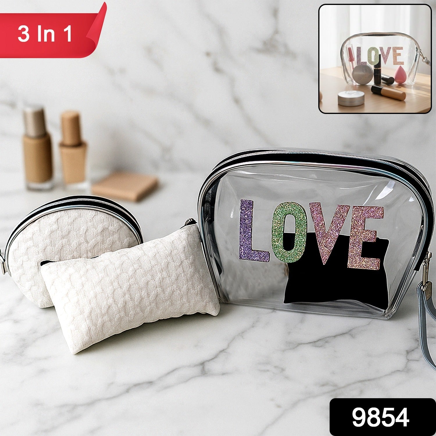 Stylish makeup bags from the 3-in-1 premium cosmetic bag set