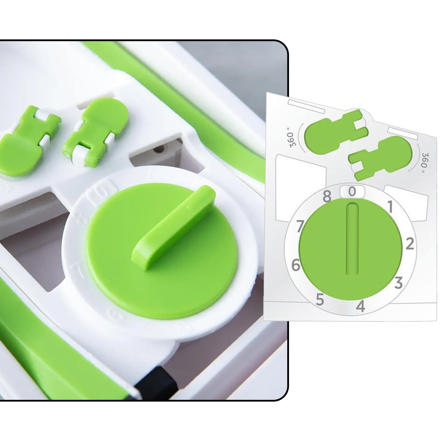 Time-saving vegetable chopper with safety pusher.