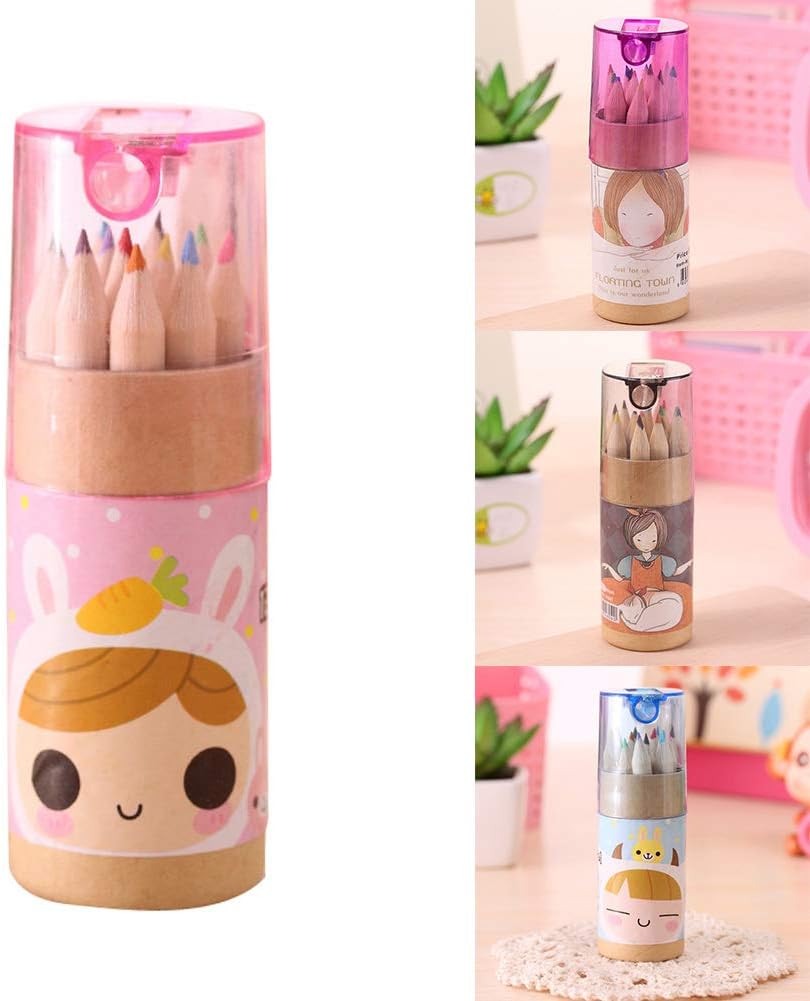 Compact colouring pencils set featuring a convenient built-in sharpener.