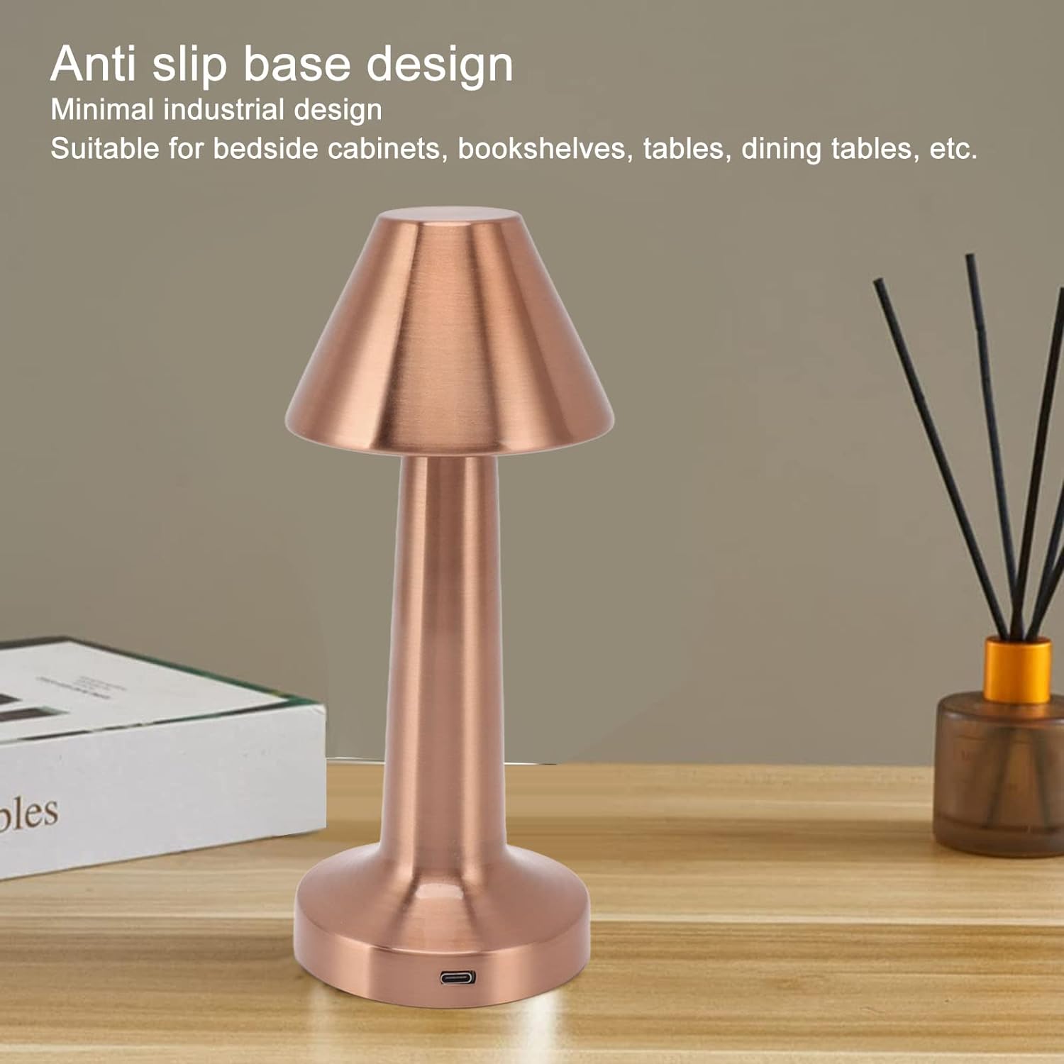 Dimmable touch control decorative lamp showing three color modes.