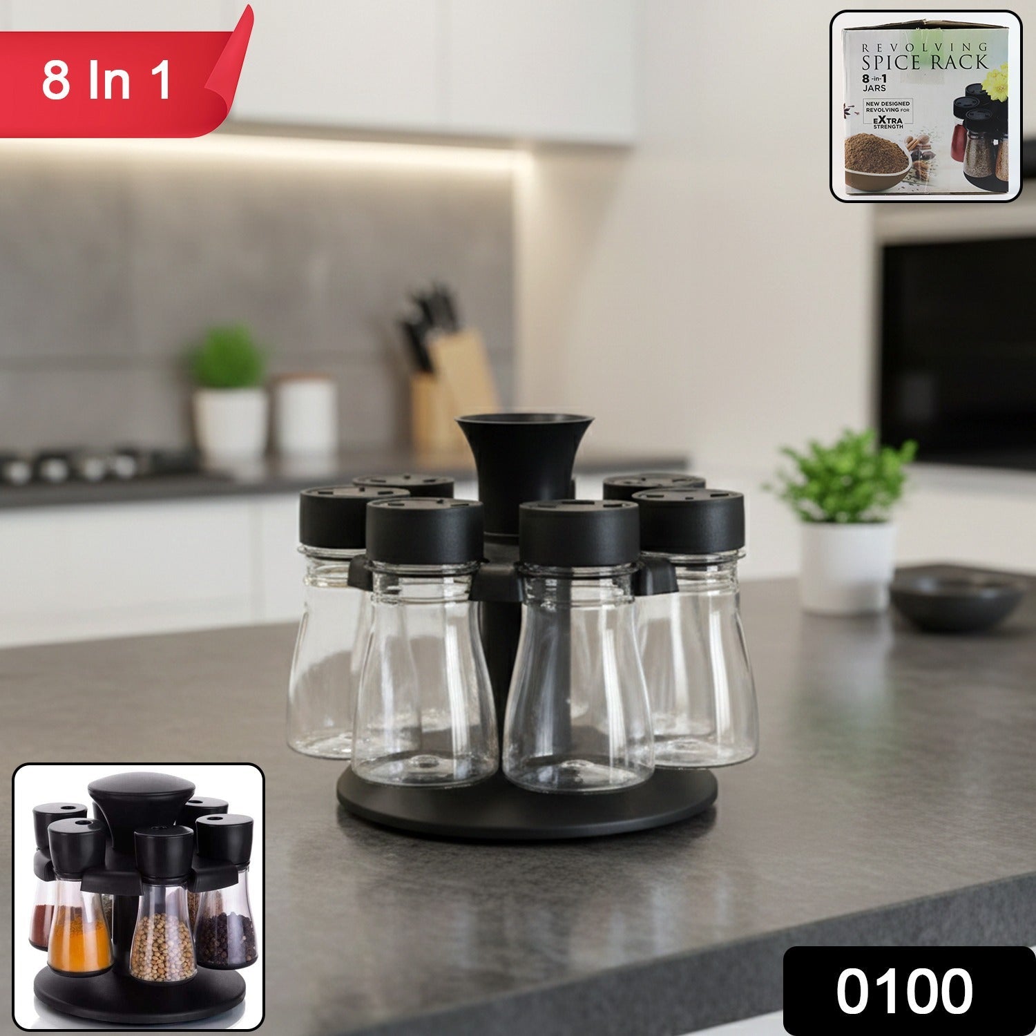 Rotating stand spice jar set with easy-access design