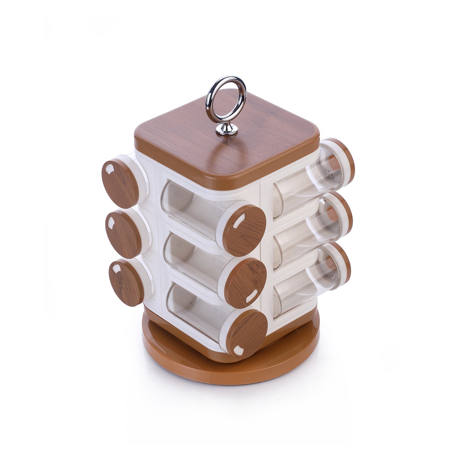 Top-down view of the Ganesh revolving spice rack, showing the arrangement of its 12 jars.