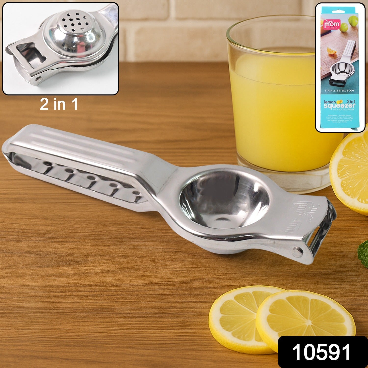 Stainless steel citrus squeezer designed for lemons and limes