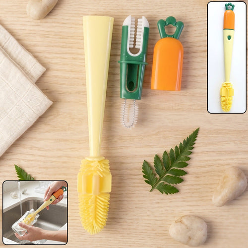 3 in 1 bottle cleaning brush with silicone head, ideal for bottles and cups.