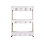 Diagram showing the dimensions of the slim storage rack for fitting into narrow spaces.