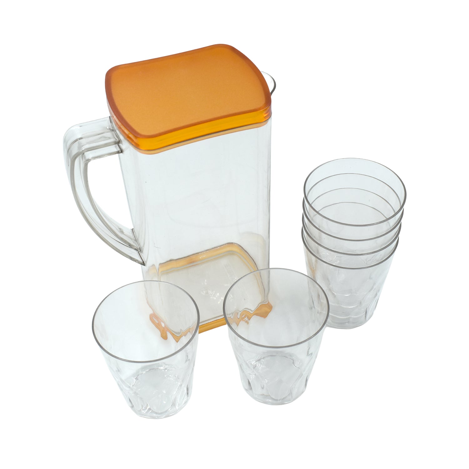 Unbreakable plastic water jug with plastic lid, suitable for various drinks.
