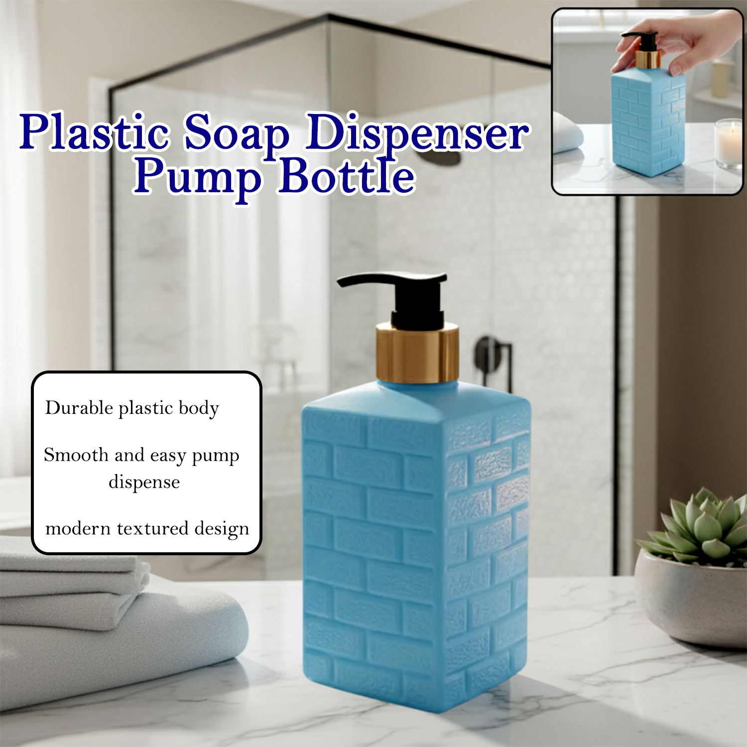 Clear plastic soap dispenser pump bottle with leak-resistant pump