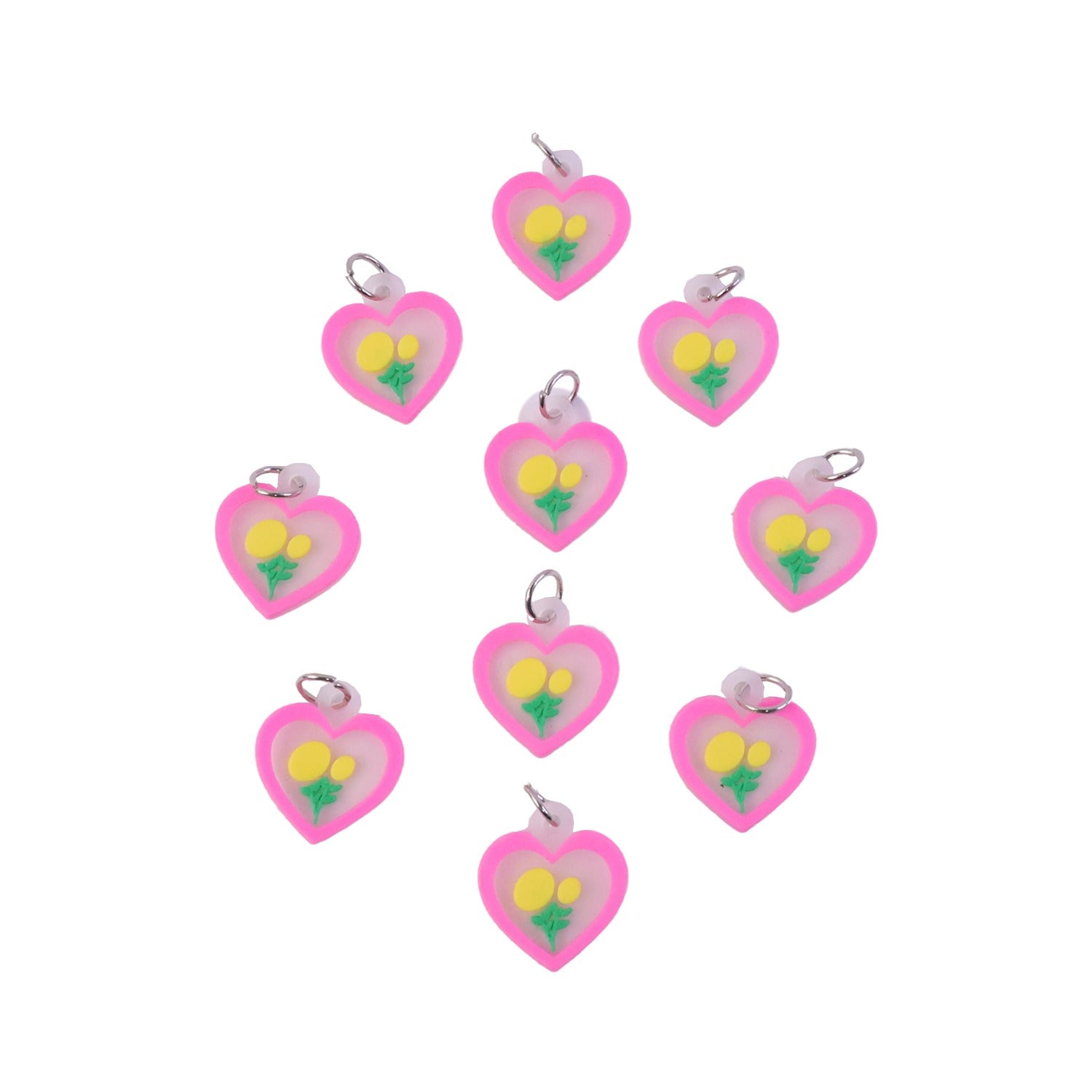 Cute Heart Flower Design Bag Charm Keychain Set (10 Pc)