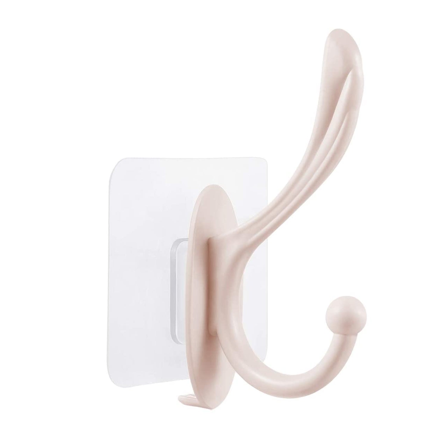 Steps showing how to easily install a plastic self adhesive wall hook on a clean surface.